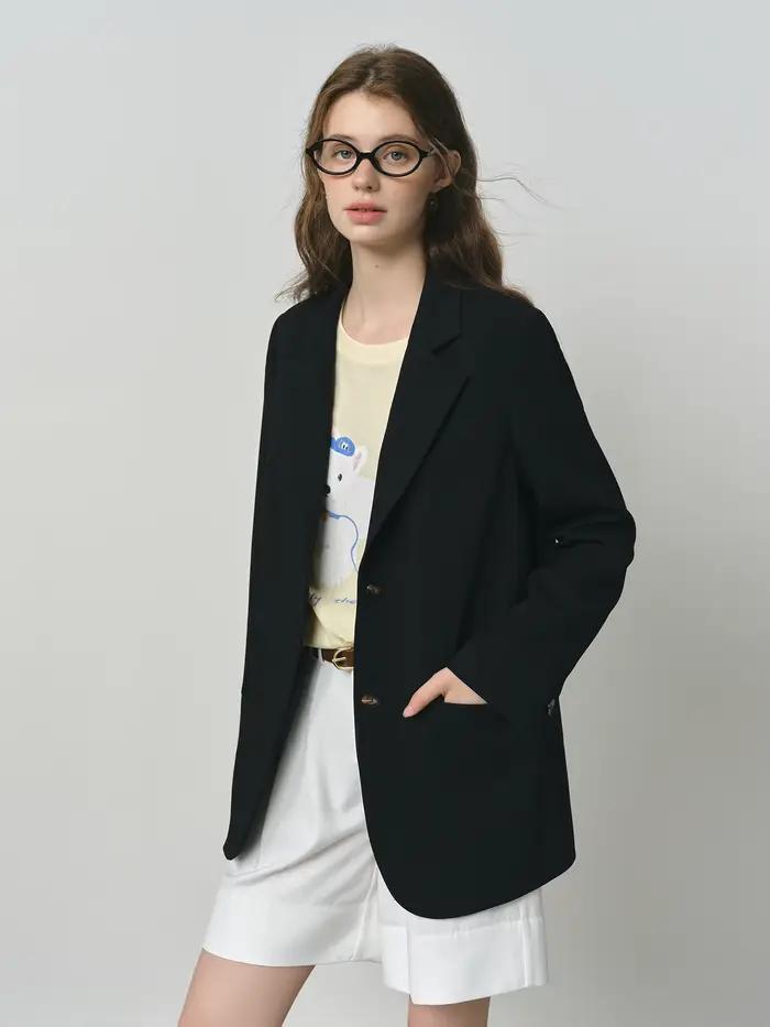 FSLE univerzálny elegantný štýlový blazer pre ženy 2025 novinka Jedinečný dizajn kancelársky voľný zelený chic kabát