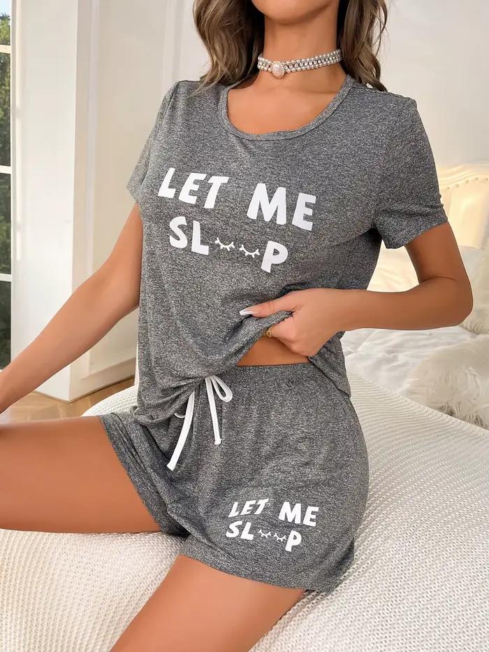 Ensemble pyjama deux pièces pour femmes, nouveau style, haut gris, short avec lettres, vêtements de maison décontractés