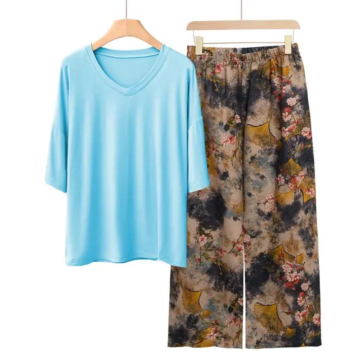 Ensemble de pyjamas imprimés neufs, vêtements décontractés en modal pour femmes, vêtements de maison, grande taille, pyjama confortable pour dormir, pyjamas pour femmes, vêtements de nuit