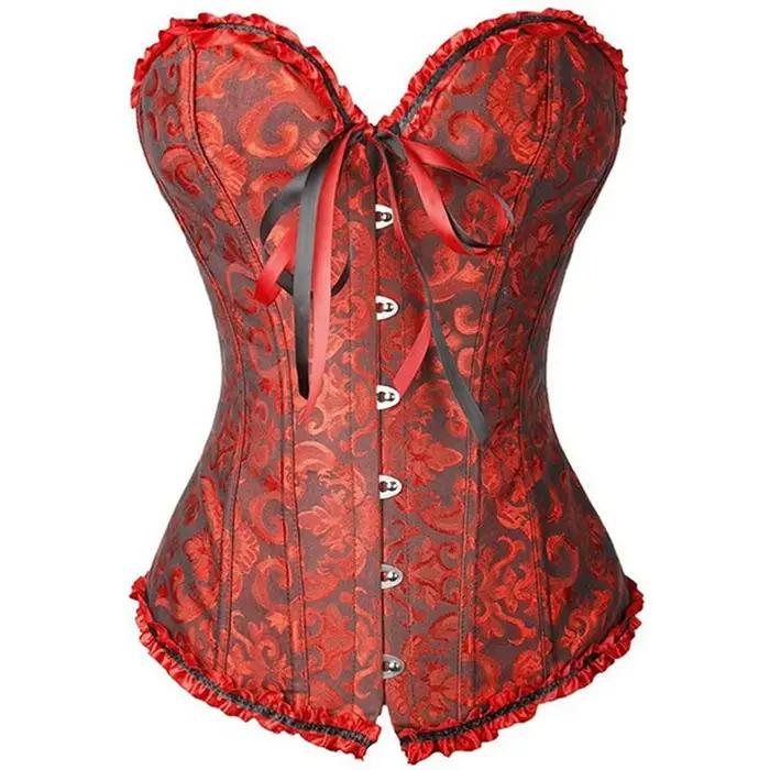 Sapubonva rouge Corset haut bustier femmes victorien Sexy blanc noir vert Vintage fleur surbuste grande taille Lingerie Corselet