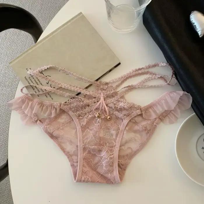 Doux avec cloche glace soie culotte string coton entrejambe dentelle nœud slips sans couture taille basse femmes été culotte dame