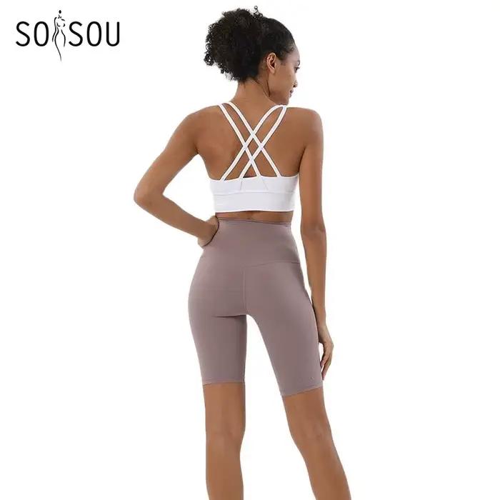 Ensemble de yoga femme sans manches, haut de sport avec soutien-gorge intégré, shorts élastiques pour fitness, course à pied et cyclisme 45 couleurs disponibles