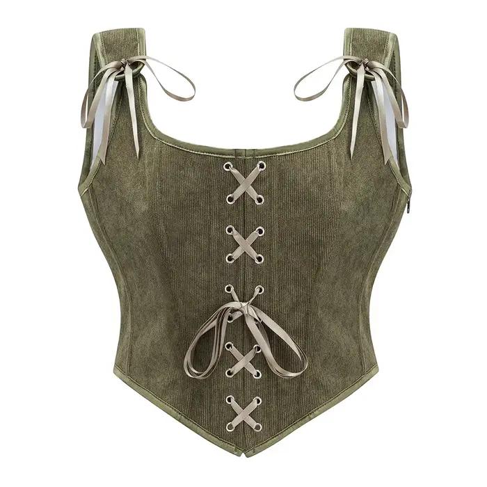 Armée vert victorien Vintage gilet femme fermeture éclair latérale et avant à lacets débardeur Corset Punk Goth vêtements Sexy Corselet Feminino