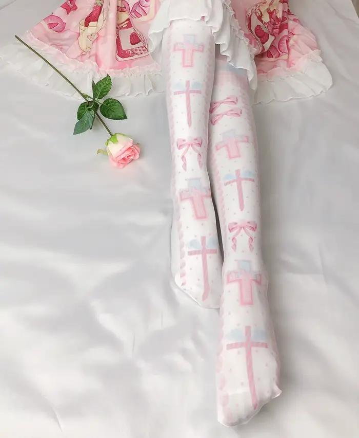 Collants Lolita doux pour fille, bas College, fausses chaussettes, mère Cos
