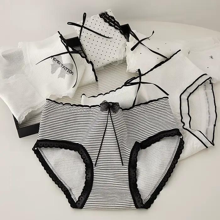 5 pièces/ensemble culottes en coton femmes doux nœud slips filles doux sous-vêtements respirants dames culotte femme intimes Sexy Lingeries