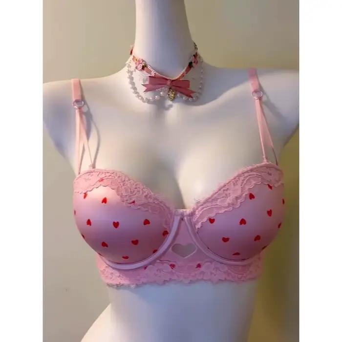 Ensemble soutien-gorge push-up en dentelle Sweet Girl Heart pour petites poitrines, avec maintien latéral anti-affaissement, rembourré, lingerie, taille 32-38