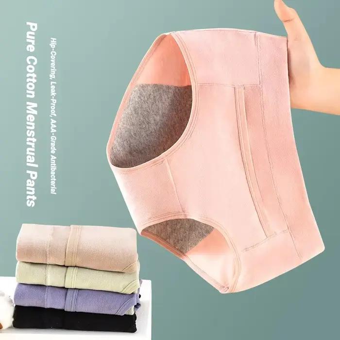 Lot de 4 culottes menstruelles taille haute en coton pour femmes, lingerie physiologique, sous-vêtements anti-fuites, culotte de règles pour dames