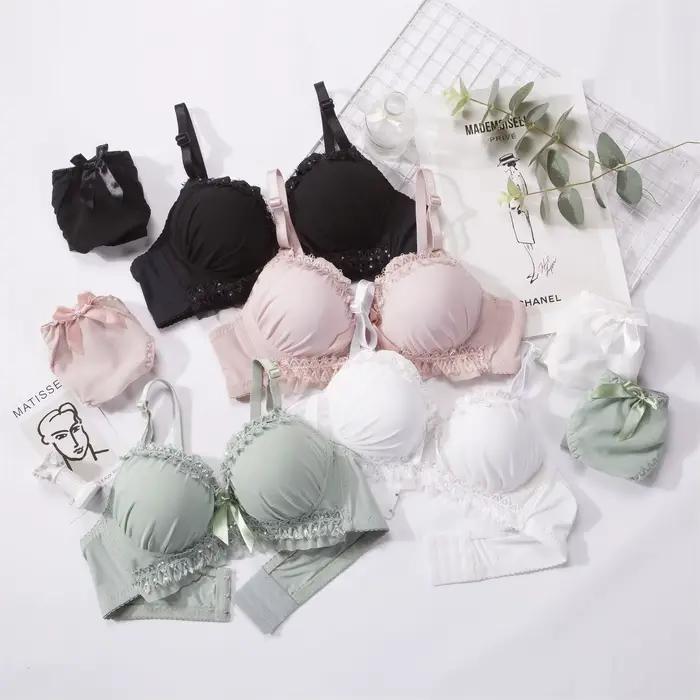 Soutien-gorge Push Up en dentelle et culotte, ensemble de soutien-gorge brodé pour femmes, grande taille, Lingerie en V profond, bonnet AB 70 75 80 85 pour sous-vêtements féminins