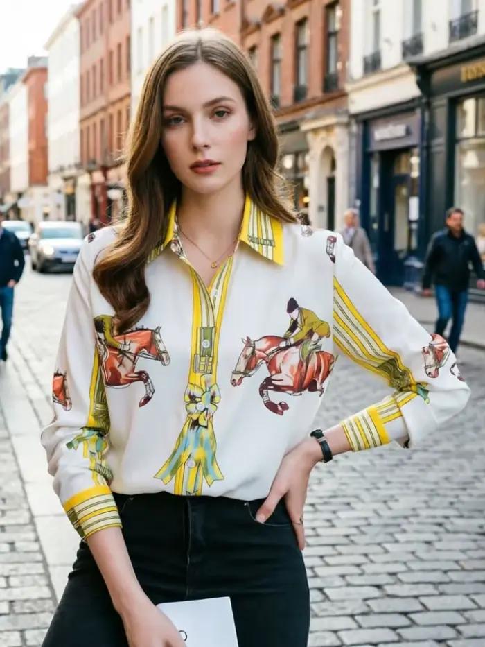 Dámske blúzky s dlhým rukávom, elegantné tlačené košele, jarná móda, novinka