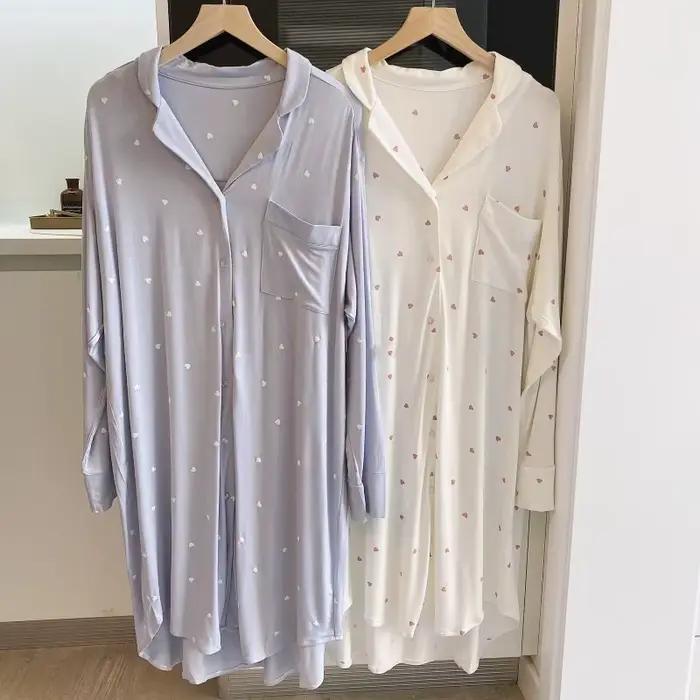 Robe de nuit modale pour femme vêtements de nuit nouveau printemps automne à manches longues chemise de nuit femme nuisette M-3XL grande robe de nuit