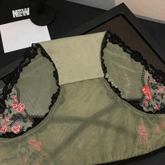 Culotte transparente en maille pour femme, broderie florale, respirante, en dentelle, culotte évidée, broderie douce, slip en dentelle