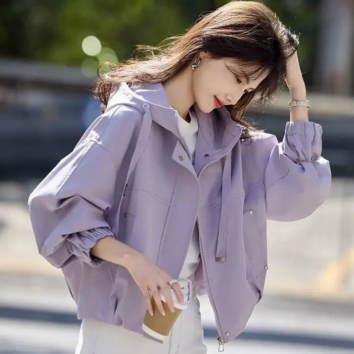 Chaqueta corta para mujer estilo urbano con capucha para primavera y otoño ocaciones especiales