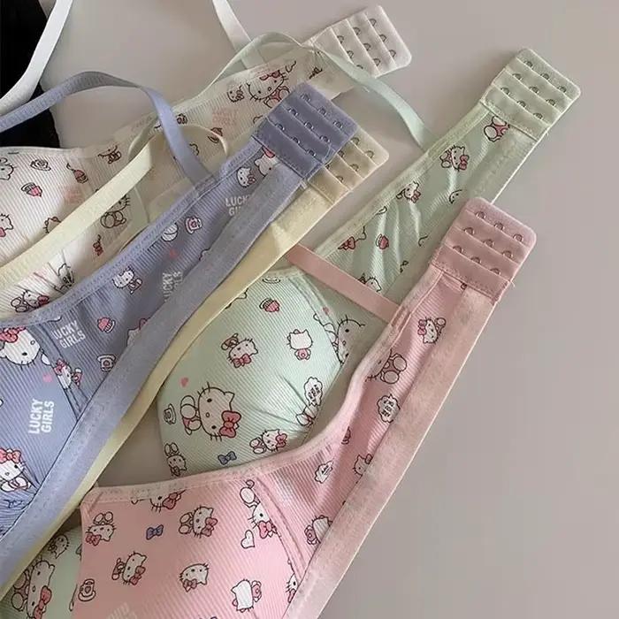 Kreslená Hello Kitty dámska bielizeň Kawaii dievčatá podprsenka Sexy bezdrôtová Push Up spodná