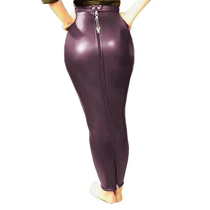 Sissy vysoký pás obtiahnutá Hobble Bondage uzamykateľná plná zipsová sukňa pre ženy z PU kože tenké dlhé ceruzkové sukne Goth Fun Kostým S-7XL