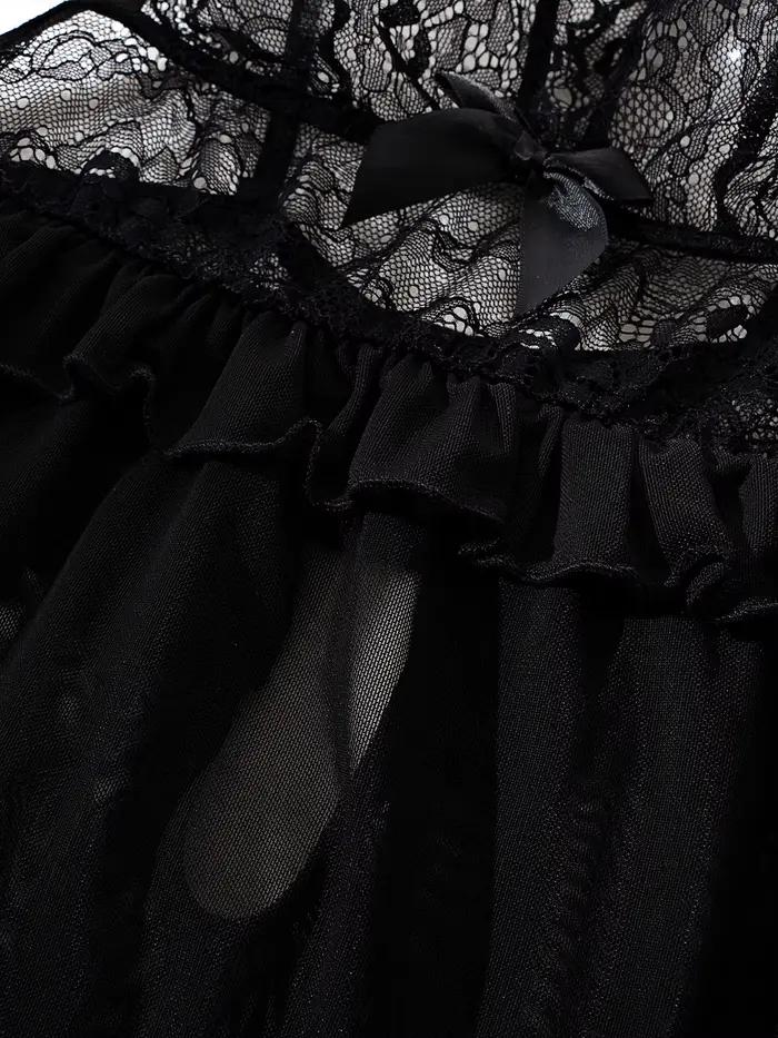 Sexy čierna priesvitná čipkovaná nočná košeľa pre ženy