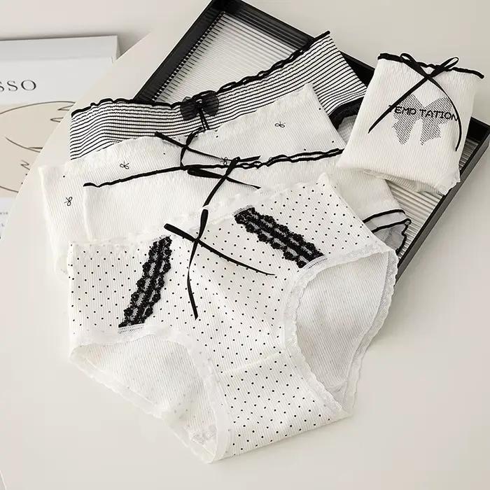 5 pièces/ensemble culottes en coton femmes doux nœud slips filles doux sous-vêtements respirants dames culotte femme intimes Sexy Lingeries