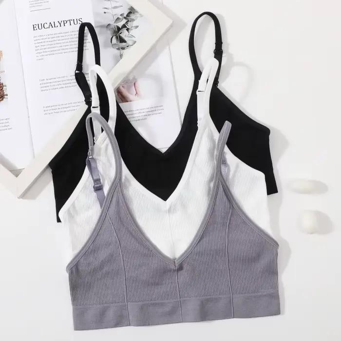Soutien-gorge sans couture pour femme, style tube, côtelé, col en V, sans armatures, dos en U, lingerie sexy, bretelles réglables, sous-vêtement de sport, M-L