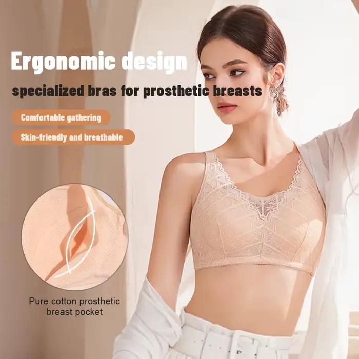 Soutien-gorge de mastectomie LERVANLA 2566 à forte respirabilité pour femmes, avec poches pour prothèses mammaires incluses, ajustable, en coton confortable, grande taille