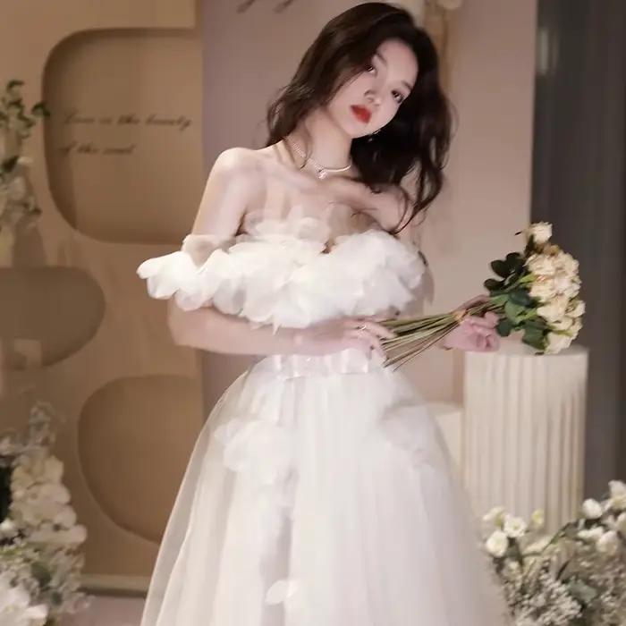 Robe de soirée blanche de luxe français, haut de gamme, légère, pour fête d'anniversaire, Style forêt, robe de mariée princesse fugitive, personnalisée