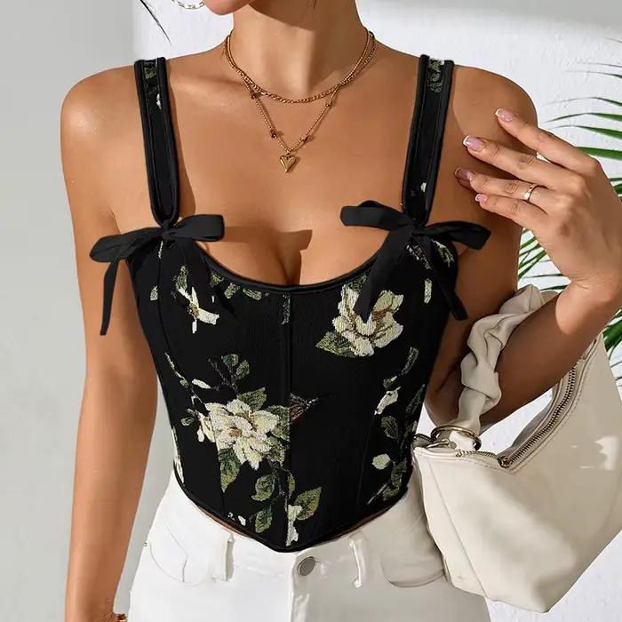 Soutien-gorge à bretelles Sexy, hauts de Style français, impression florale, gilet rétro, Double sangle, Support de poitrine, gaine amincissante, Corset Vintage