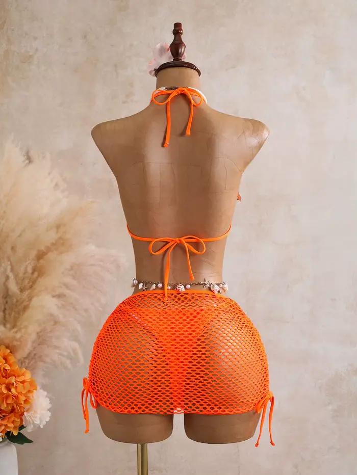Sexi oranžový 3D kvetinový bikini set pre ženy 2026
