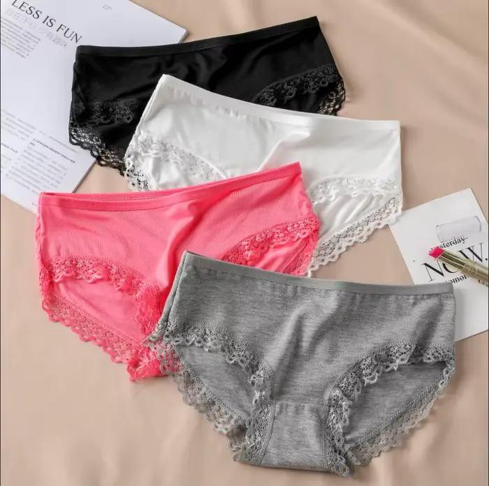 Culotte Sexy en Dentelle et Coton pour Femme, Sous-Vêtement Solide, Taille Basse, Mignon, XL
