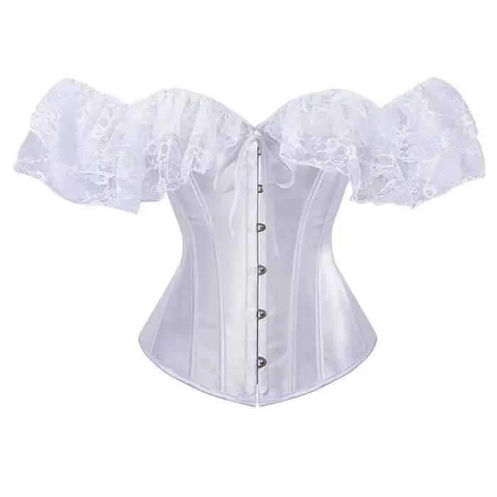 Couleur unie Satin dentelle hauts Corset Sexy épaules nues chaîne poitrine Bustier Corsets femmes Lingerie Bustiers Blalck rouge blanc Corset