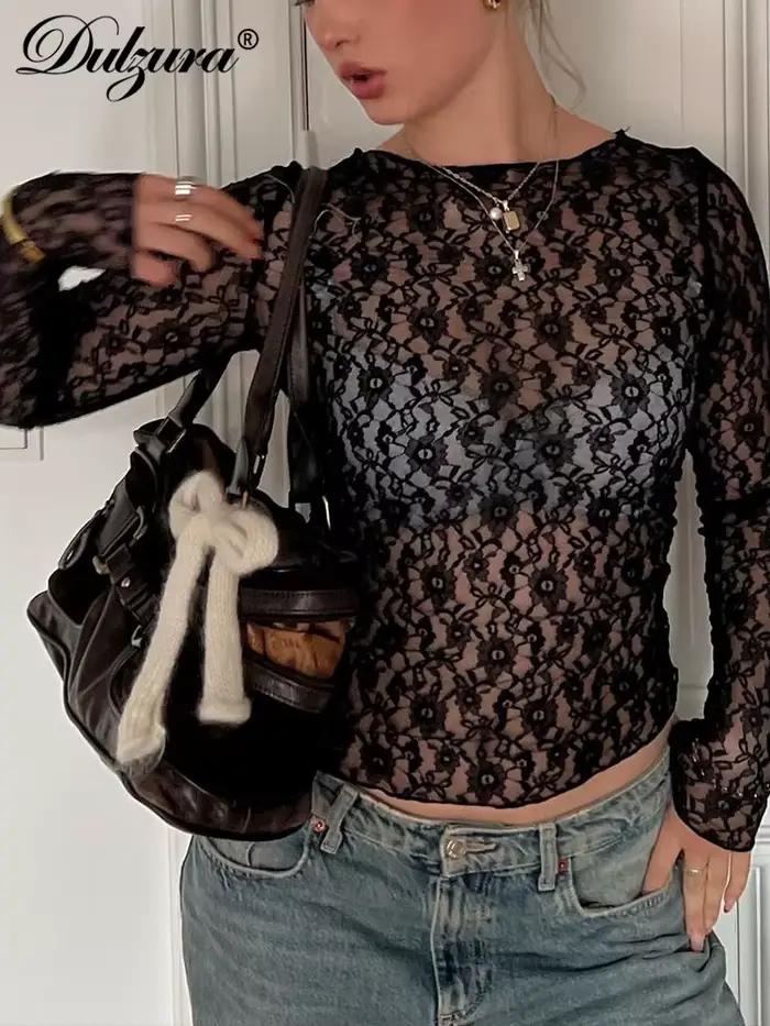 Haut court en dentelle Dulzura sexy pour femmes style club occasions spéciales printemps été