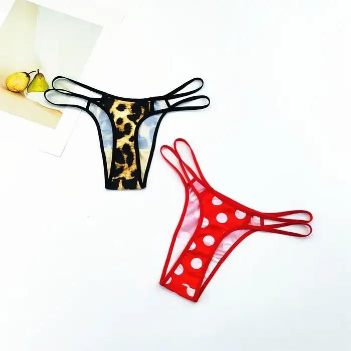 CamSolomon-String léopard pour femme, sous-vêtement sexy, taille basse, bretelles fines, nylon sans couture, plus riche, 2 pièces par paquet