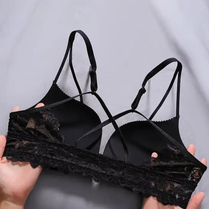 Soutien-gorge sans fil dos nu à bretelles réglables, anti-affaissement, à boutonnière avant, push-up, décolleté plongeant en V, pour petites poitrines