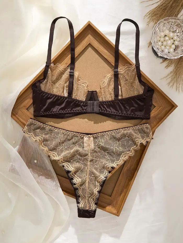 Ensemble de lingerie sexy en dentelle brodée pour femmes, soutien-gorge ultra fin respirant, décoration à boutons, sous-vêtements, soutien-gorge français, ensembles de strings
