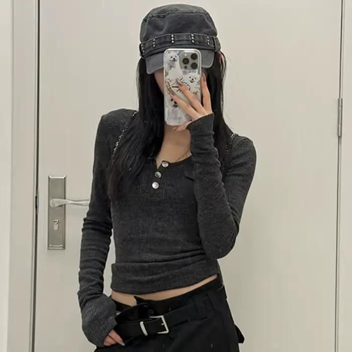 Tonngirls Harajuku Vintage tričko pre ženy s dlhým rukávom Y2k americký retro 90s kultúra streetwear topy
