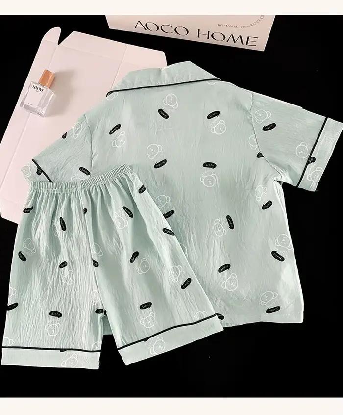 Ensemble pyjama à motif d'ours, haut à manches courtes et short assorti, vêtements d'intérieur confortables pour l'été