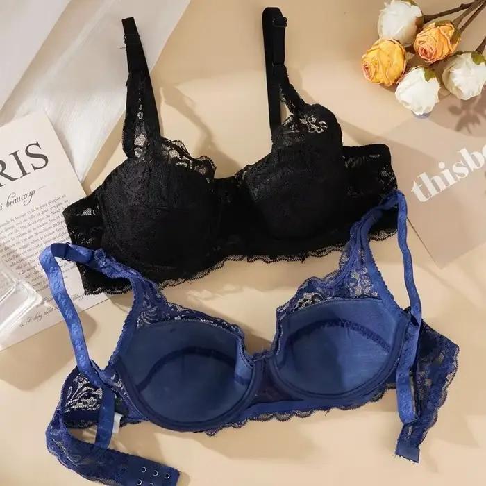 Femmes Sexy dentelle soutien-gorge rembourré broderie brassière Bralette Push Up soutiens-gorge grande taille respirant anneau en acier mince à armatures
