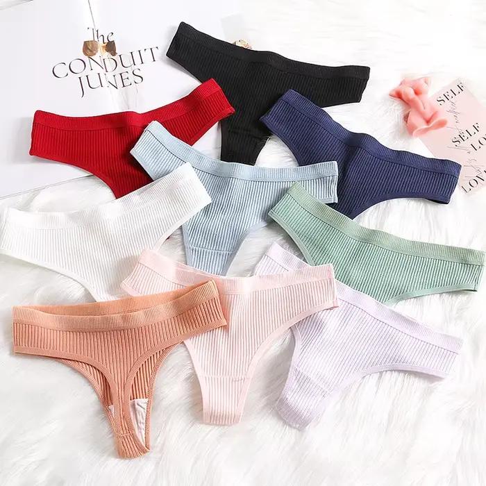 Lot de 4 Culottes Femme Tendance Rayées Strings en Coton Doux Lingerie Sexy pour Dames Sous-vêtements Respirants Sportifs G-Strings Confortables T-Back