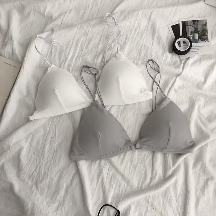 Soutien-gorge de Style français pour femmes, Sexy, ceinture fine, Bralettle, bonnet Triangle, sous-vêtements, Deep V, sans fil, doux, fin, sans couture, Lingeri