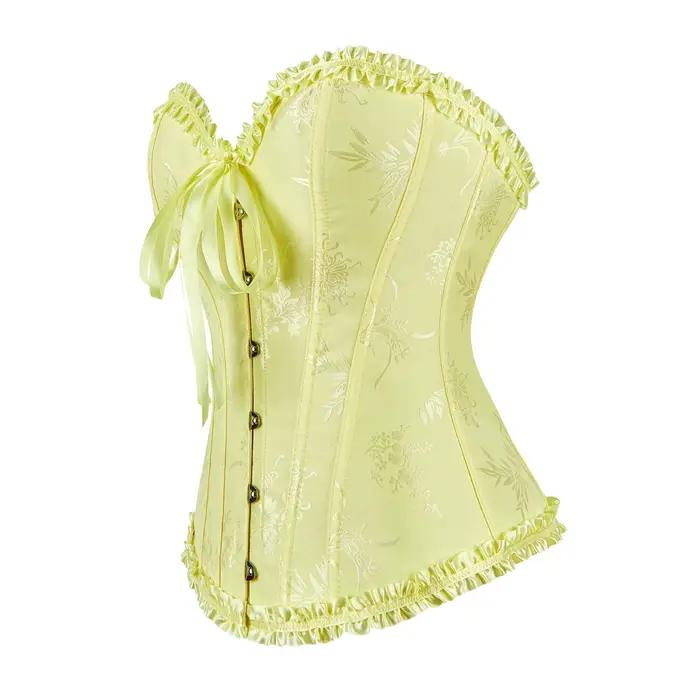 Žltý korzetový top pre ženy viktoriánsky Sexy zlatý alebo fialový ružový červený Vintage kvetinový nadprsník veľká veľkosť Lingerie Korzet