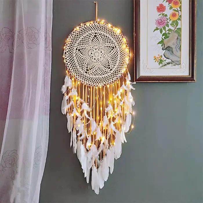 Grand capteur de rêves suspendu/décoration lumineuse, décoration nordique pour la maison, chambre de filles, chambre d'enfant, attrape-rêves pour chambre d'enfant, nouveau 5