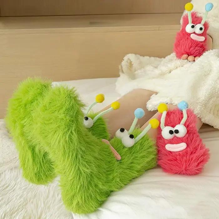 Femmes automne hiver chaussettes mignon mi-tube moelleux sol sommeil drôle velouté chaud épais heureux laid chaussettes filles cadeau dame en gros