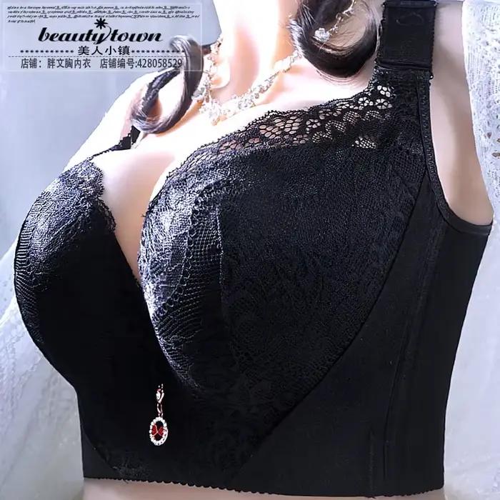 Sexy čipkovaná push-up podprsenka s veľkými košíkmi a kosticami - Plná krycia bielizeň pre ženy s krivkami