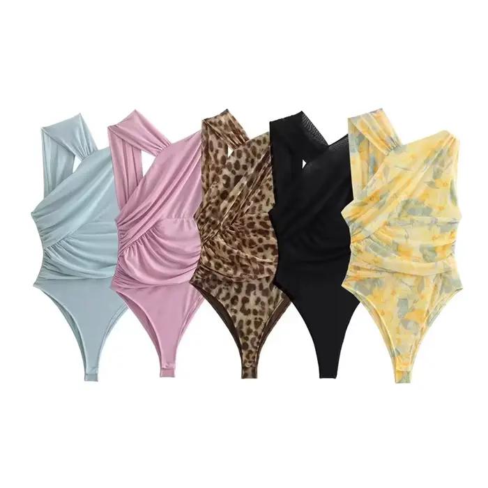 MUJER 2025 femme corps imprimé léopard maille sans manches Body femmes été Tulle épaules nues serré Body Lingerie Sexy corps