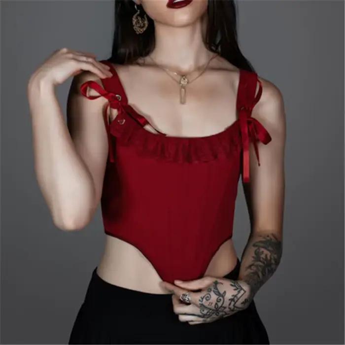 Femmes Renaissance hauts Corset gothique foncé Vintage à lacets dos nu surbuste Bustier désossé Costume haut