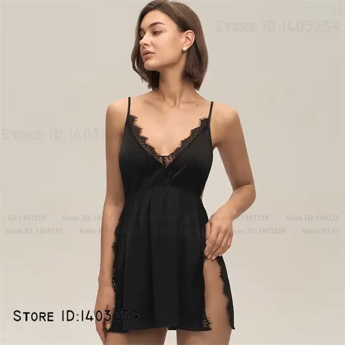 Veľká veľkosť 3XL -5XL Dámska nočná košeľa Nočné oblečenie Sexy Intímna Lingerie Odhalený chrbát Hodvábna saténová