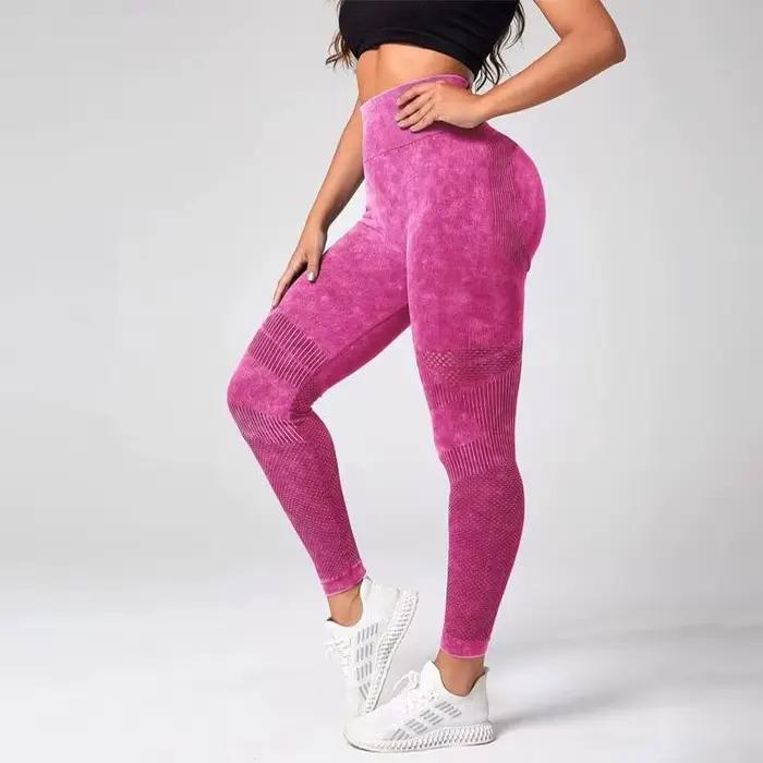 Joggingové legíny s viazaním na kontrolu brucha s tie-dye efektom