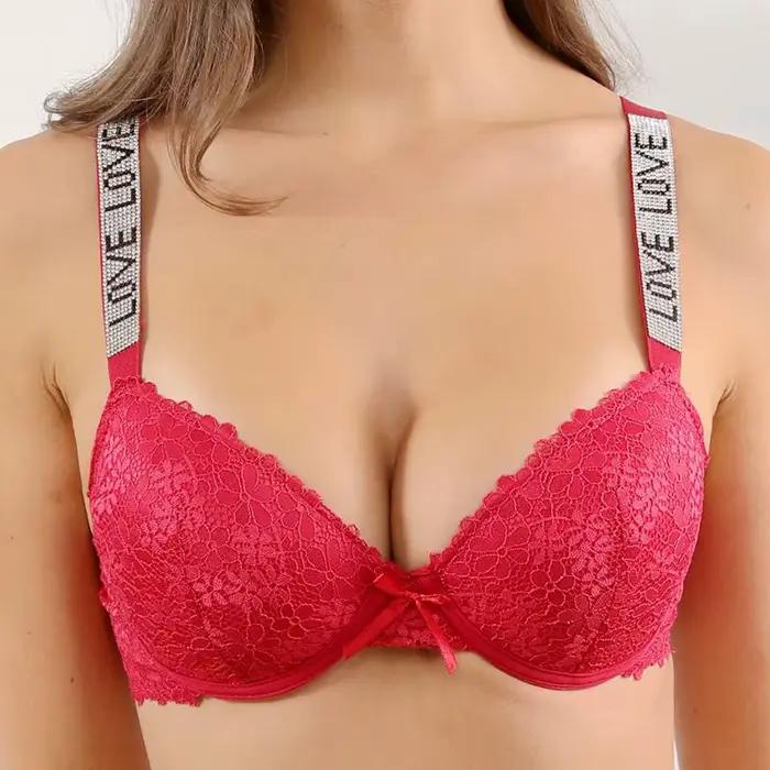 Beauwear Shine lettre bretelles soutien-gorge push up confortable respirant dentelle florale soutien-gorge de tous les jours