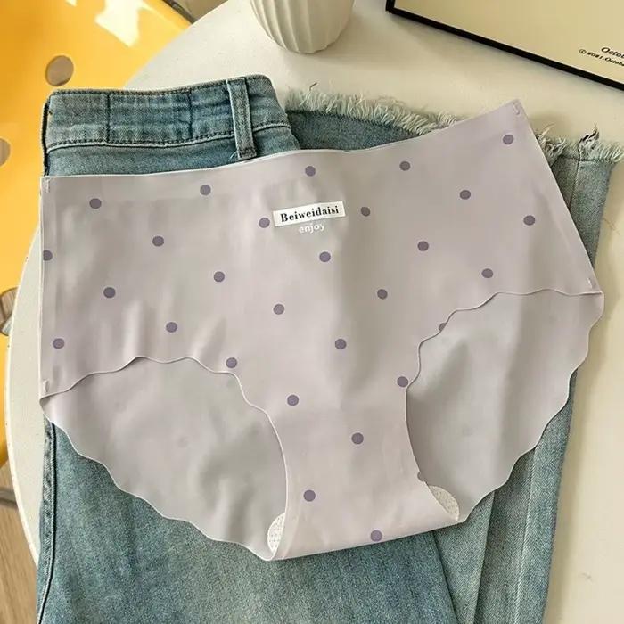 Culottes Douces en Soie Glacée à Pois Taille Moyenne pour Femme – Sous-vêtements Confortables et Sans Coutures – Idéal Cadeau