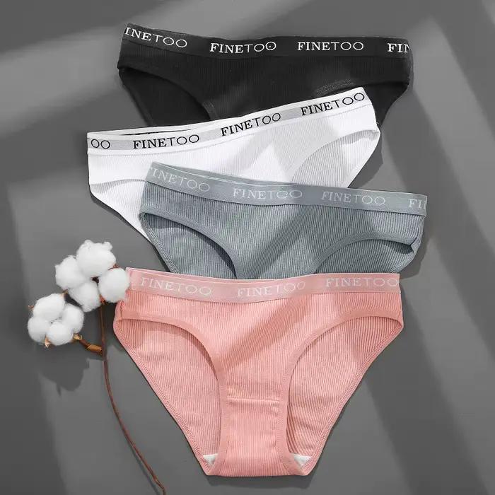 FINETOO 4 pièces coton rayé sous-vêtements femmes culottes lettre ceinture slips dames taille basse Lingerie solide respirant caleçon