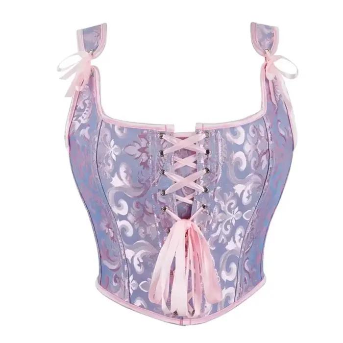 Vintage Jacquard à lacets surbuste Corset haut court femmes gothique Bustier gilet victorien mode réservoir corsage corps Shaper Corselet