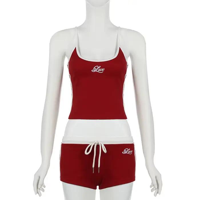 Ensemble haut et shorts en polyester style Y2K pour femmes avec imprimés lettres contrastants pour l'été occasions spéciales
