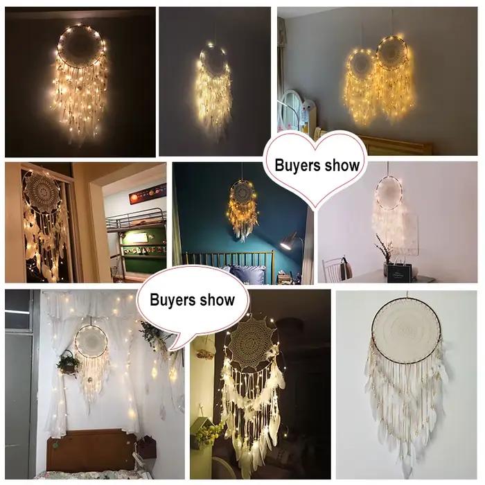 Grand capteur de rêves suspendu/décoration lumineuse, décoration nordique pour la maison, chambre de filles, chambre d'enfant, attrape-rêves pour chambre d'enfant, nouveau 5